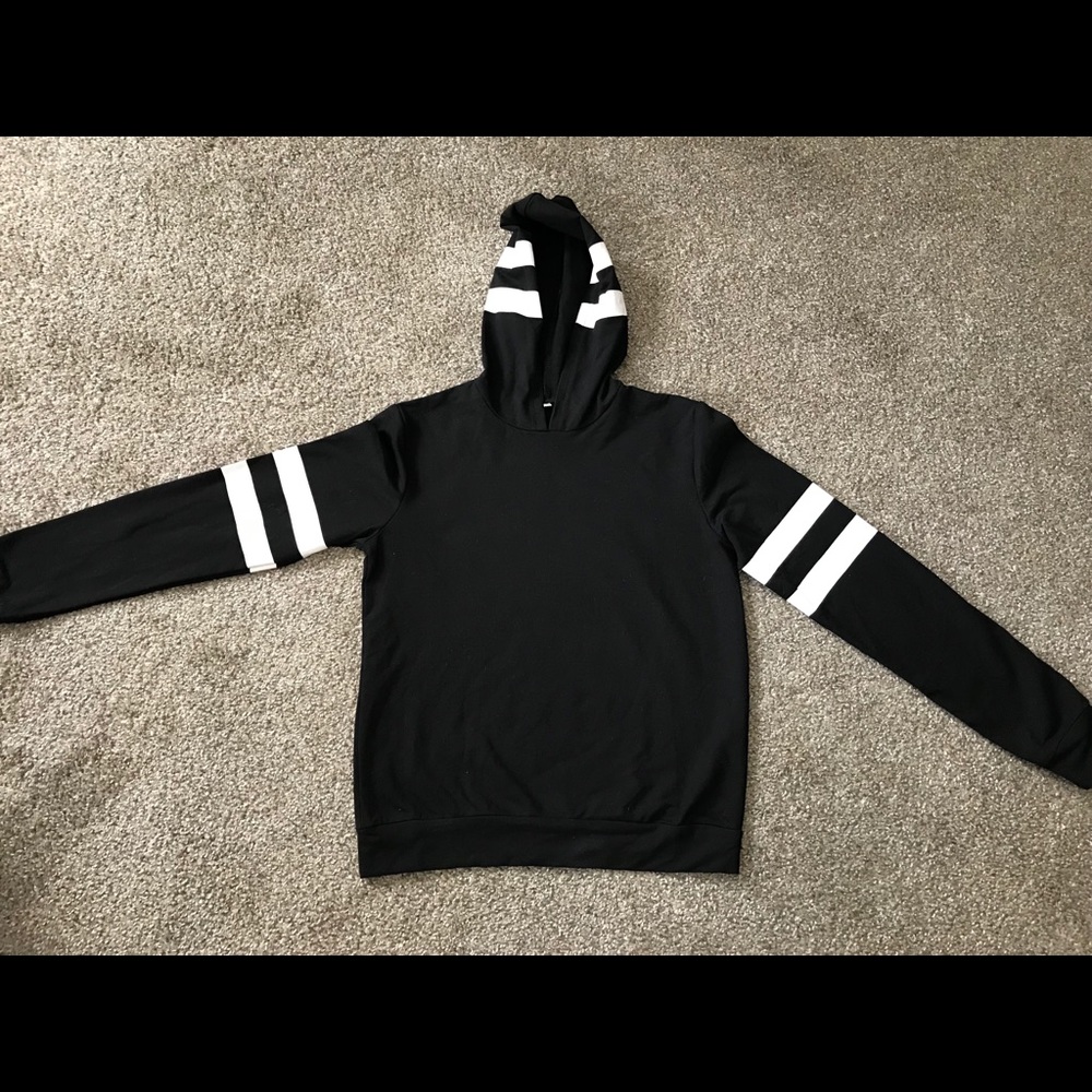 Brand New Girls Black with White Striped Hoodie